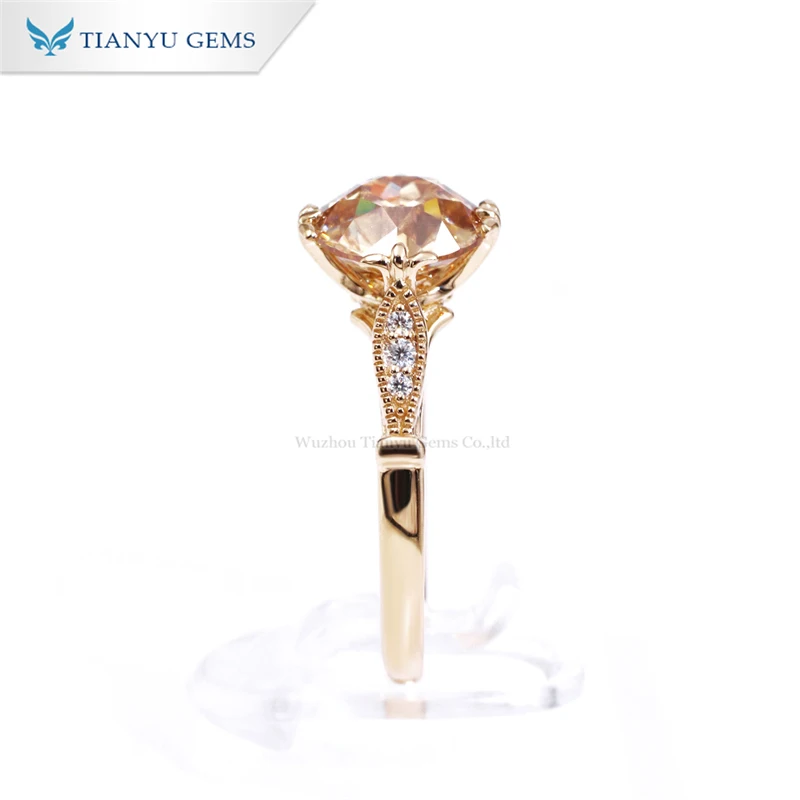 tianyu gems customized 14k gold rings champagne OEC cut moissanite diamond ring engagement jewelry for women