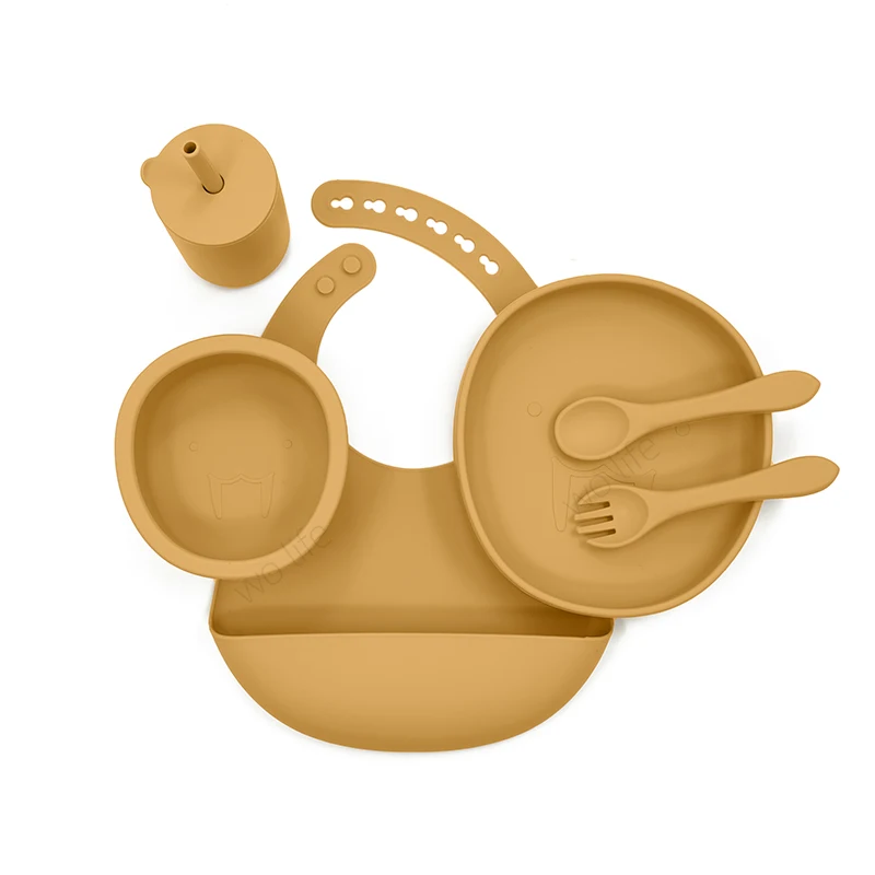 Baby Silicone Bib Feeding Set Baby Bowl Spoon Cup High Quality Silicone Portable Tableware for Children travel cutlery set