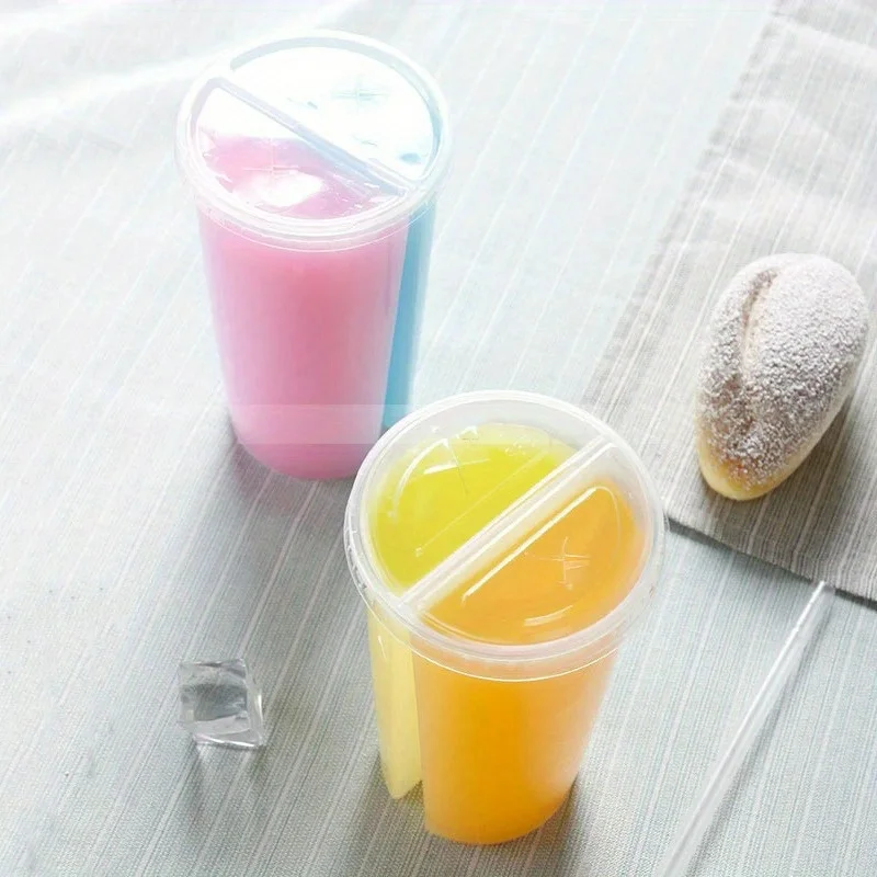 Personalized transparent 700ml 2 compartment pp split cup disposable plastic bubble tea cup