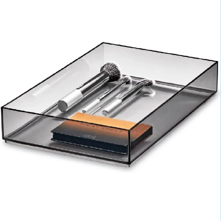Smoke/Matte Black Cosmetic Drawer Organizer Acrylic Serving Tray For Hotel And Home