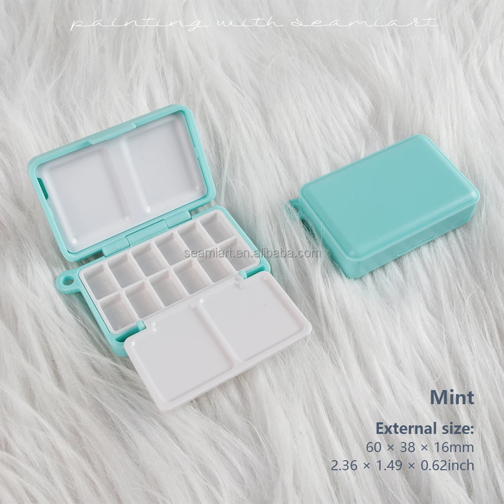 New Design 12 Grids Mini Plastic Portable Watercolor Painting Palette Box Travel Paint case