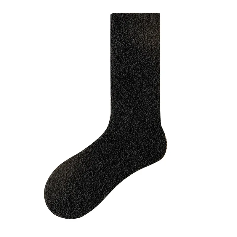 Winter Polyester Sweat-Absorbent Thick Warm Joker Plain Color Sleep Floor Crew Socks For Women