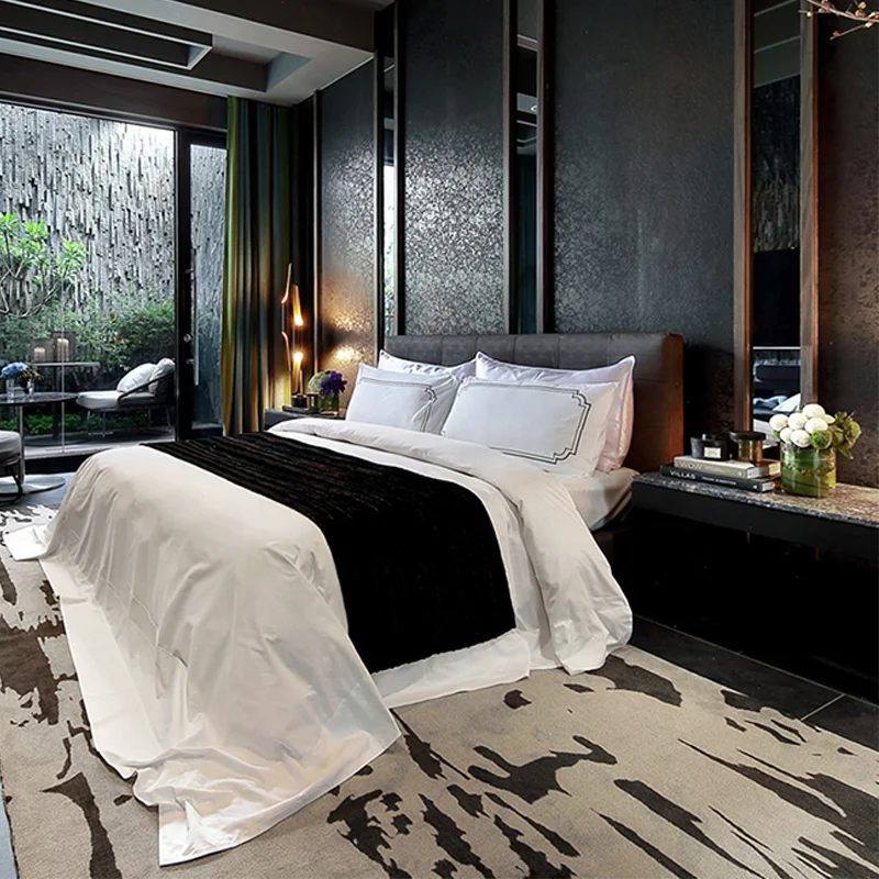 Full set design of guest room beds for five-star luxury hotels, customized set of hotel furniture beds