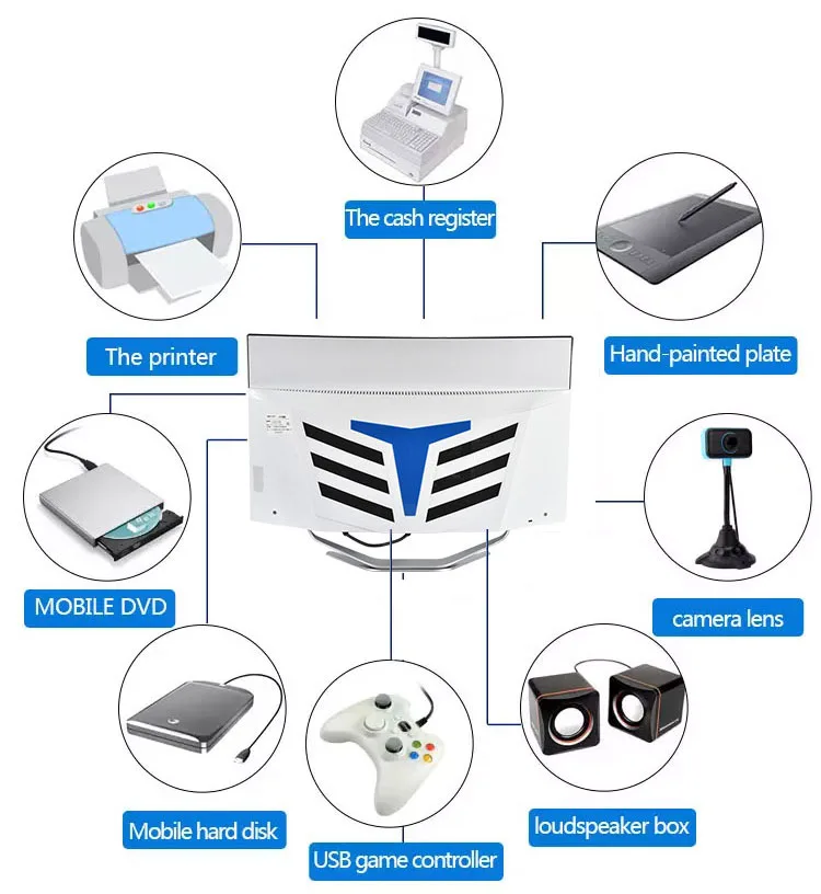 24 27 Inch Game Desktop CPU 16G RAM 512GB SSD Power Supply HD Curved Screen All In One PC Gaming Desktop Computer