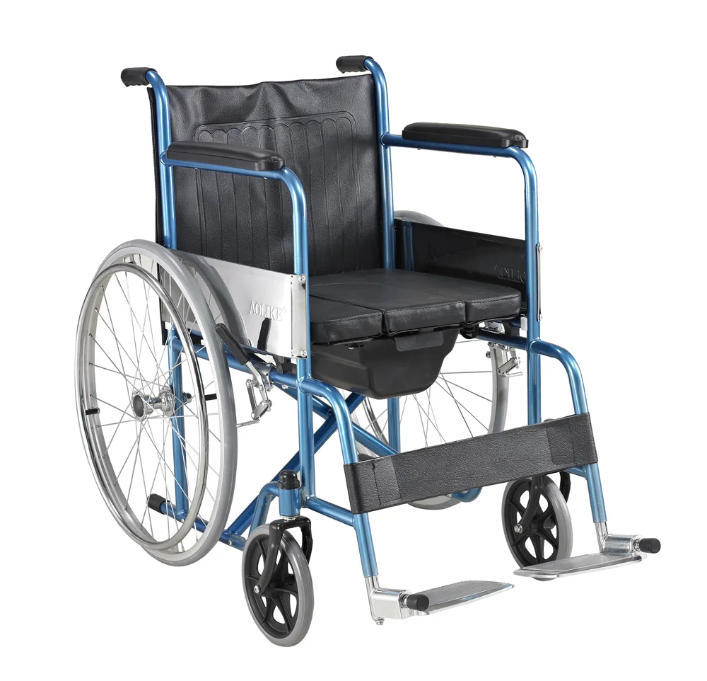 Hot sale  Lightweight Steel Folding Comfortable Commode Wheelchair for Disabled
