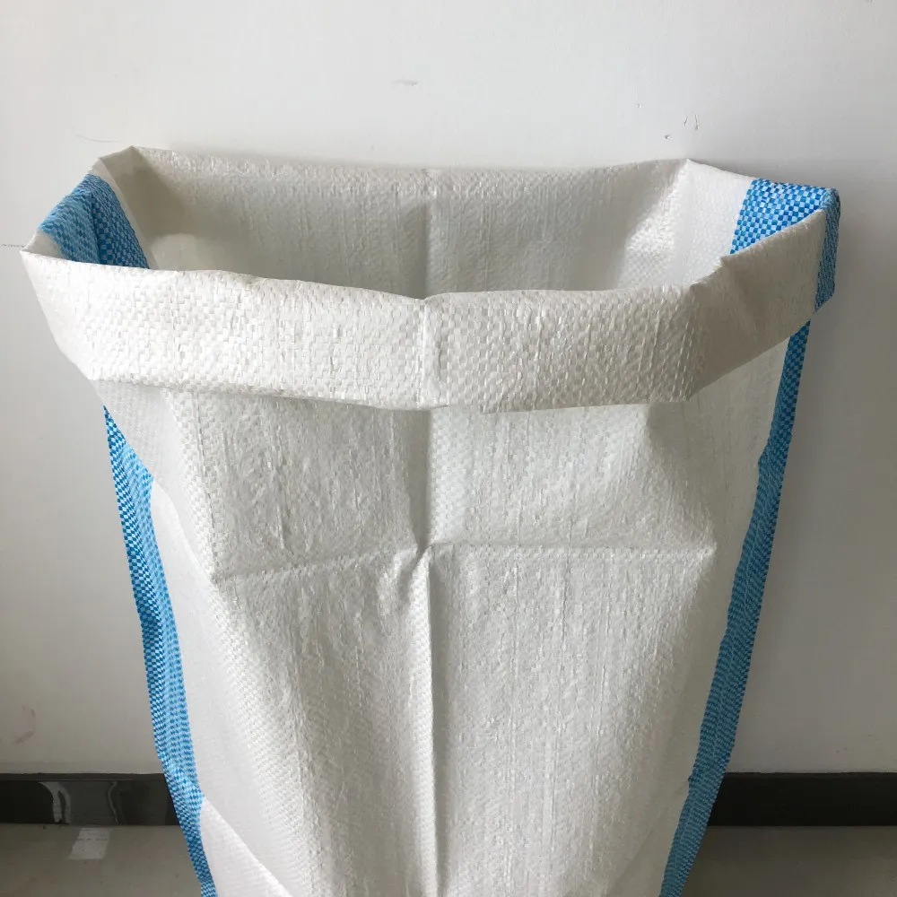 Stock Promotion 50kg plastic grain rice flour white bag with bue strip 100% new virgin material plain pp woven feed bag/sack