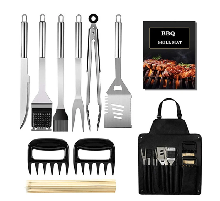 11-Pieces Tools Apron Grill Set Stainless Steel BBQ Roaster Barbecue Combination Tool Set Outdoor BBQ Tool Kits