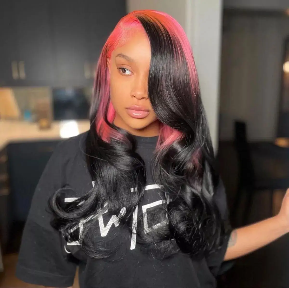 Pre Plucked Mixed colorful Natural Hairline Synthetic Lace front hair wigs for Women