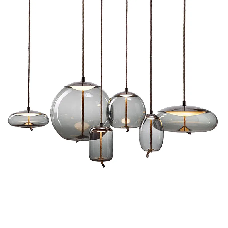 Minimalist Designer Hemp Rope Hanging Glass Pendant Light For Restaurant Bar Modern Nordic Ceiling Chandelier
