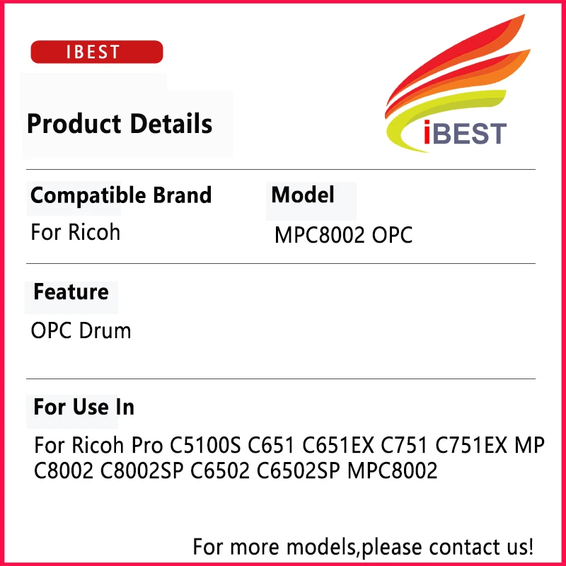 Compatible Copier OPC Drum D074-9510 For Ricoh Pro C5100S C651 C651EX C751 C751EX MP C8002 C8002SP C6502 C6502SP MPC8002 Drum