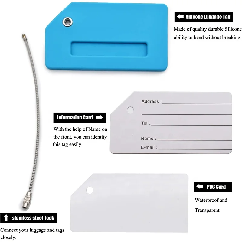 Personalized Bulk Custom Logo Name Bag Tag Travel Accessories, Silicone Initial Luggage Tags for Suitcase