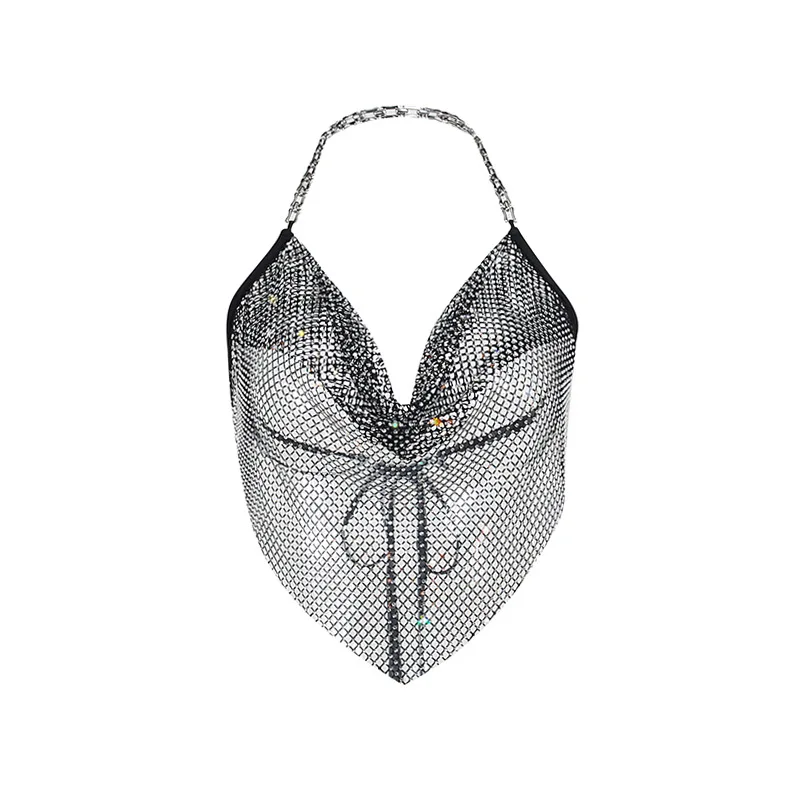 High Quality 2022 Summer Tops For Women Rhinestone Halter Custom Crop Top Backless Chain Sexy Tops