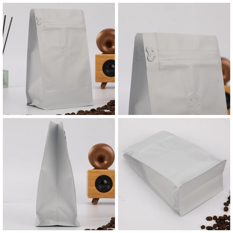 Custom digital printing coffee bean powder packing bag wholesale cheap black white flat bottom coffee bag with easy tear zipper