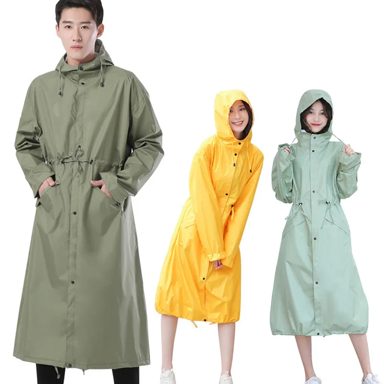 Long portable outdoor hooded fashion adult rainwear rain coat suit ponchos waterproof military green raincoat for men