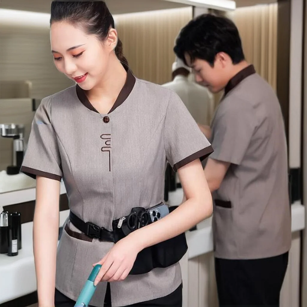 Autumn Winter Hotel Room & Hospital Cleaner Work Clothes Unisex Short & Long Sleeve Uniform Suit Auntie Cleaning Attire