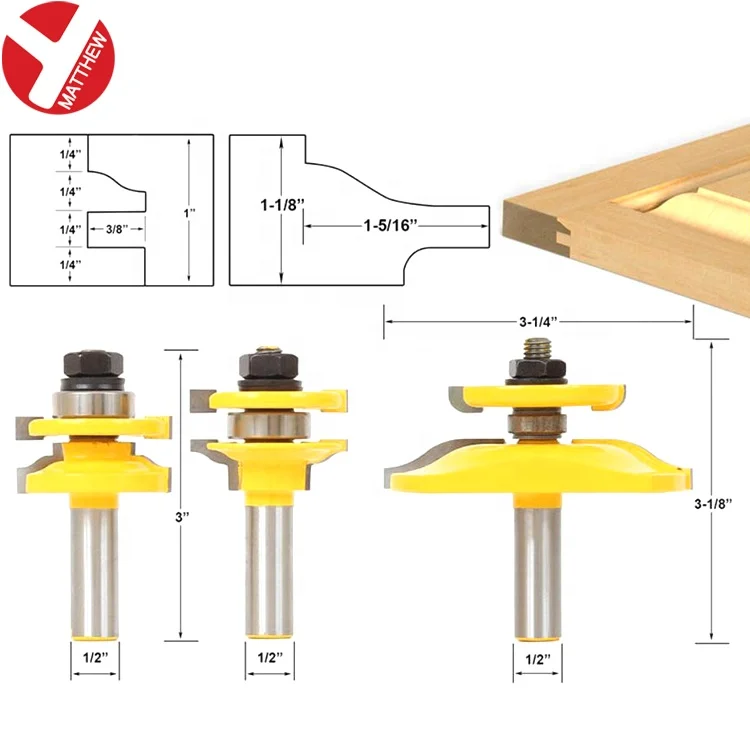 Набор фрез с твердосплавным наконечником и круглым хвостовиком 1/2 дюйма, 3 шт.