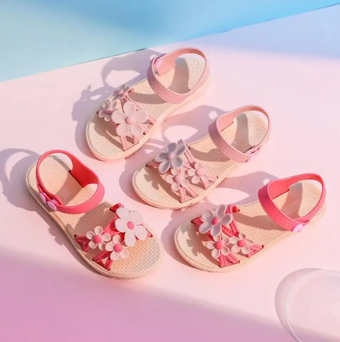 Fashion soft bottom girls sandals student children beach shoes 2021 summer new 4-12 little girl princess shoes