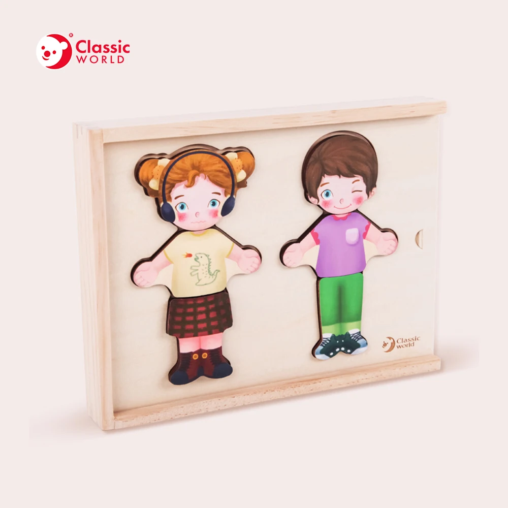 Hot Baby Wooden Toys 4 Kinds Wooden Dress Up Jigsaw Puzzle Changing Educational Montessori Toys Child Gift