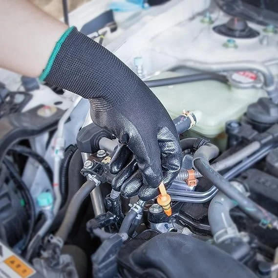 Oil Proof Smooth Nitrile Coated Seamless Knit Nylon Safety Work Gloves For Construction Repair