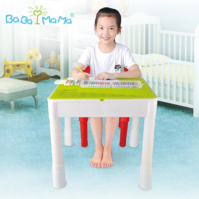 Plastic Baby Study Activity Playing Building Block Kids Play Table Chairs Play Set