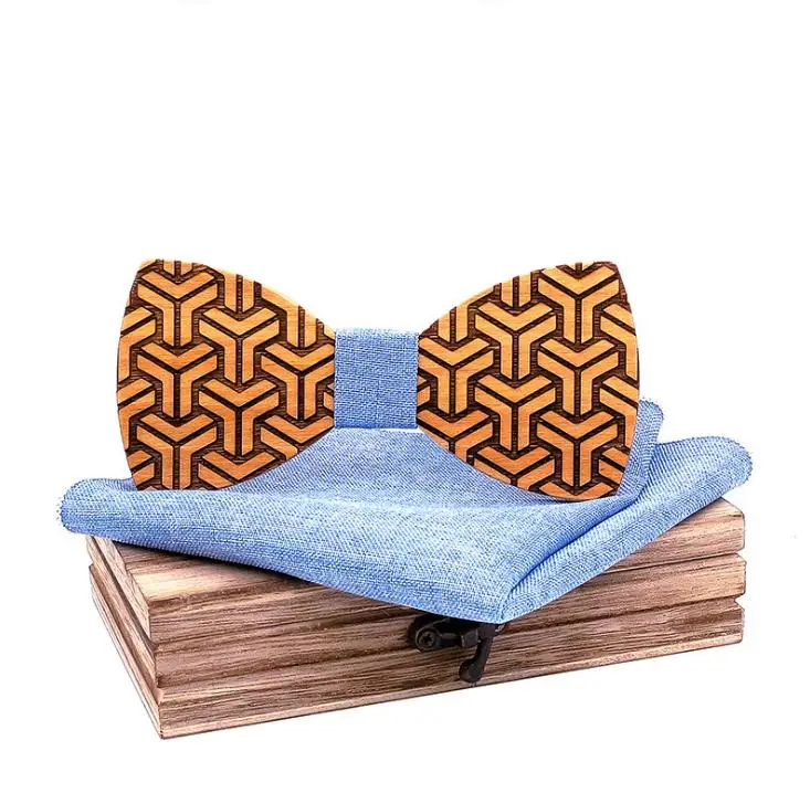 Solid wood carved wooden bow tie set High quality wedding accessories and gifts