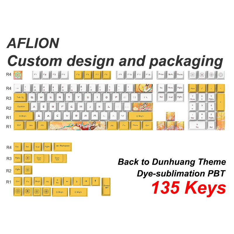 Wholesale 135 Keys Custom  High Quality   Yellow Autumn Theme 100% PBT Standard Full Size Layot Extra KeyCap set