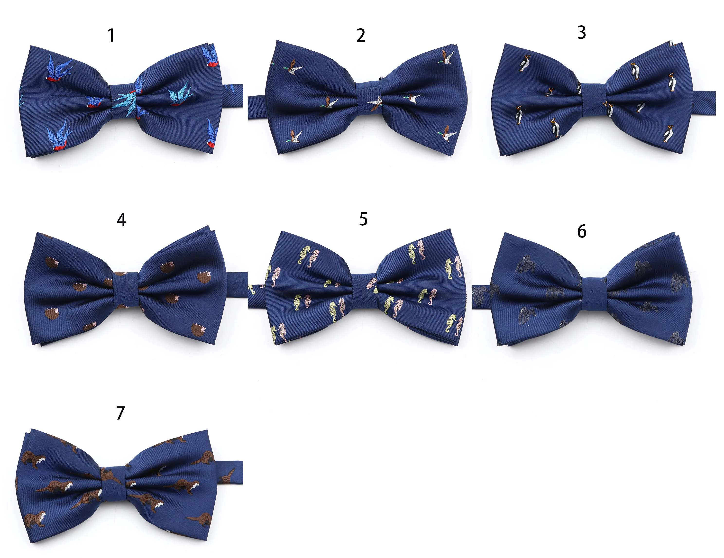 New Men Bow Ties 100% Microfiber Jacquard Woven Blue Cartoon Animal Pattern Bowtie for Party Wedding Festival Family Gift