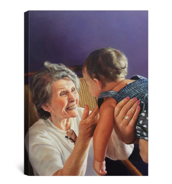 100% handmade museum quality grandmother and kid portrait painting on canvas for gift