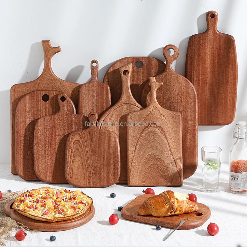 wholesale kitchen bulk black ebony wood cutting fruit cake bread board with handle
