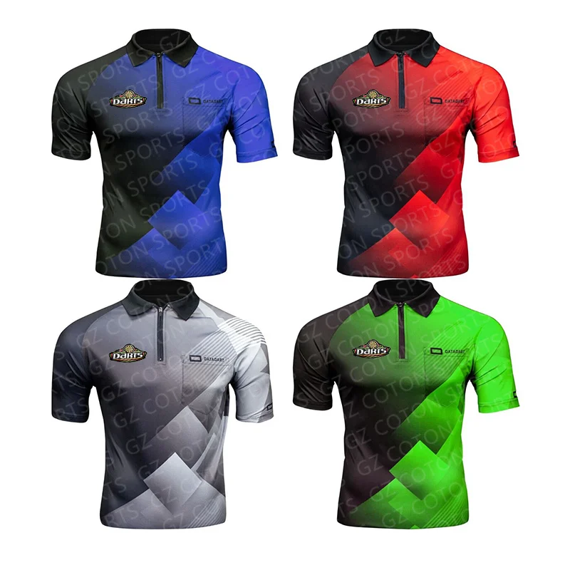 Custom Logo Mens Design Kids Youth Polyester Dart Team Club Sublimation Dart Polo Shirt With Zipper Pocket