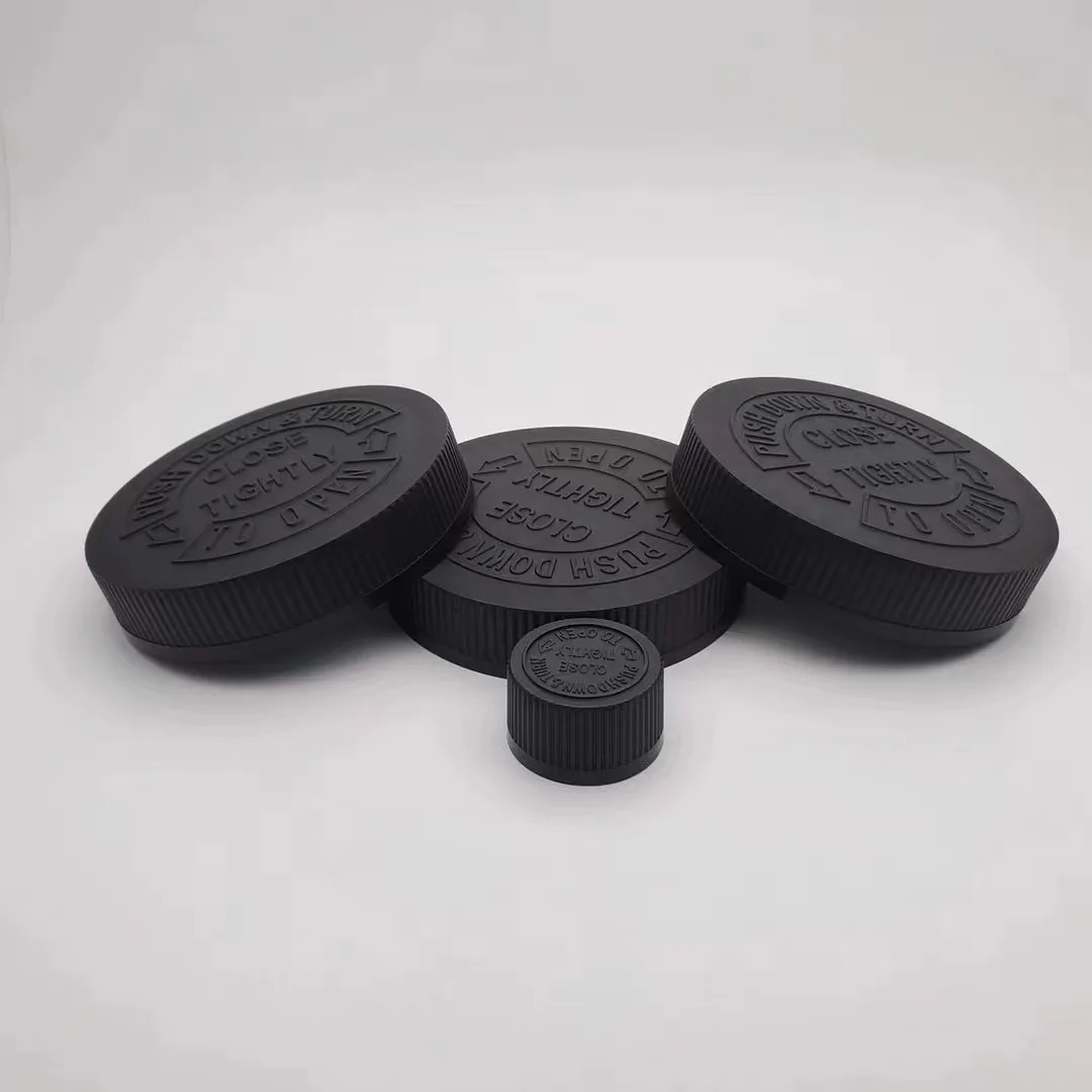 NEW 44mm 44-400 Child Resistant Cap Black Screw Tamper Evident 44 /410 Ribbed Closure