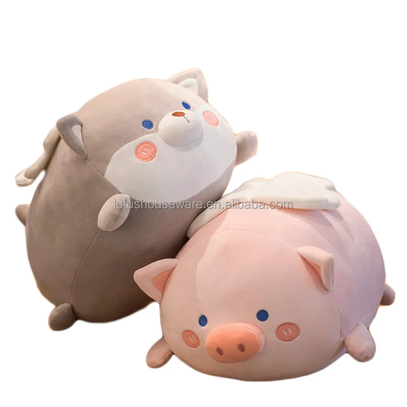 Free sample ultra soft stuffed husky hugging plush pillow squishy kids gift plush elephant animal pillow with white wings