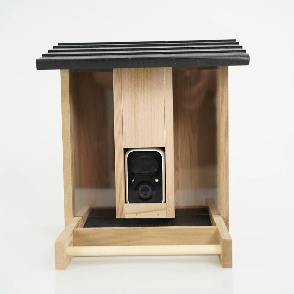 Solid Wood Bird Feeder Automatic Feeder Visual Birdwatcher Smart Bird Feeder with Camera