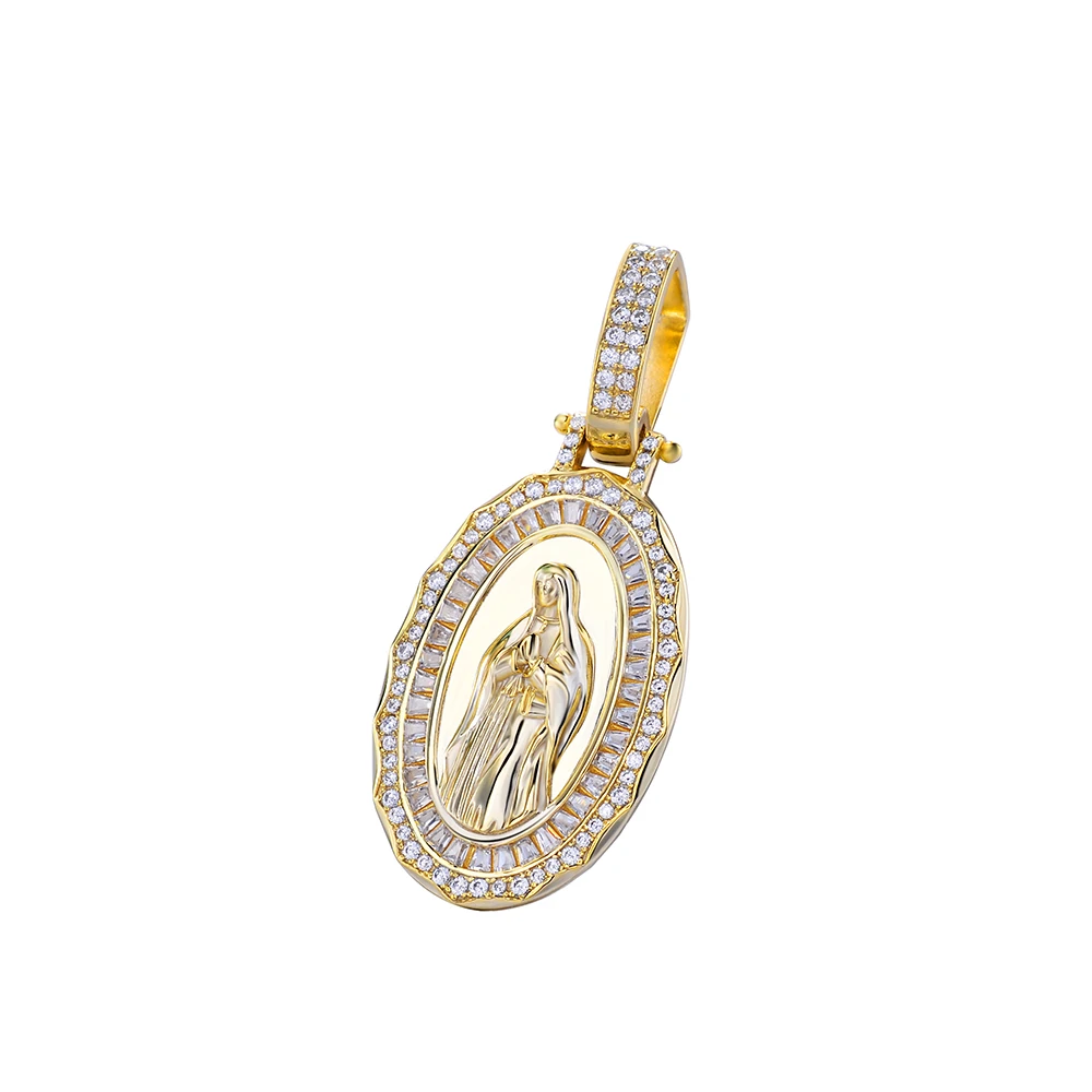 Designer Virgin Mary Necklace Medallion Women Girl Pendant Necklaces Hip Hop Personality Zircon Diamond Religious Jewelry Gift
