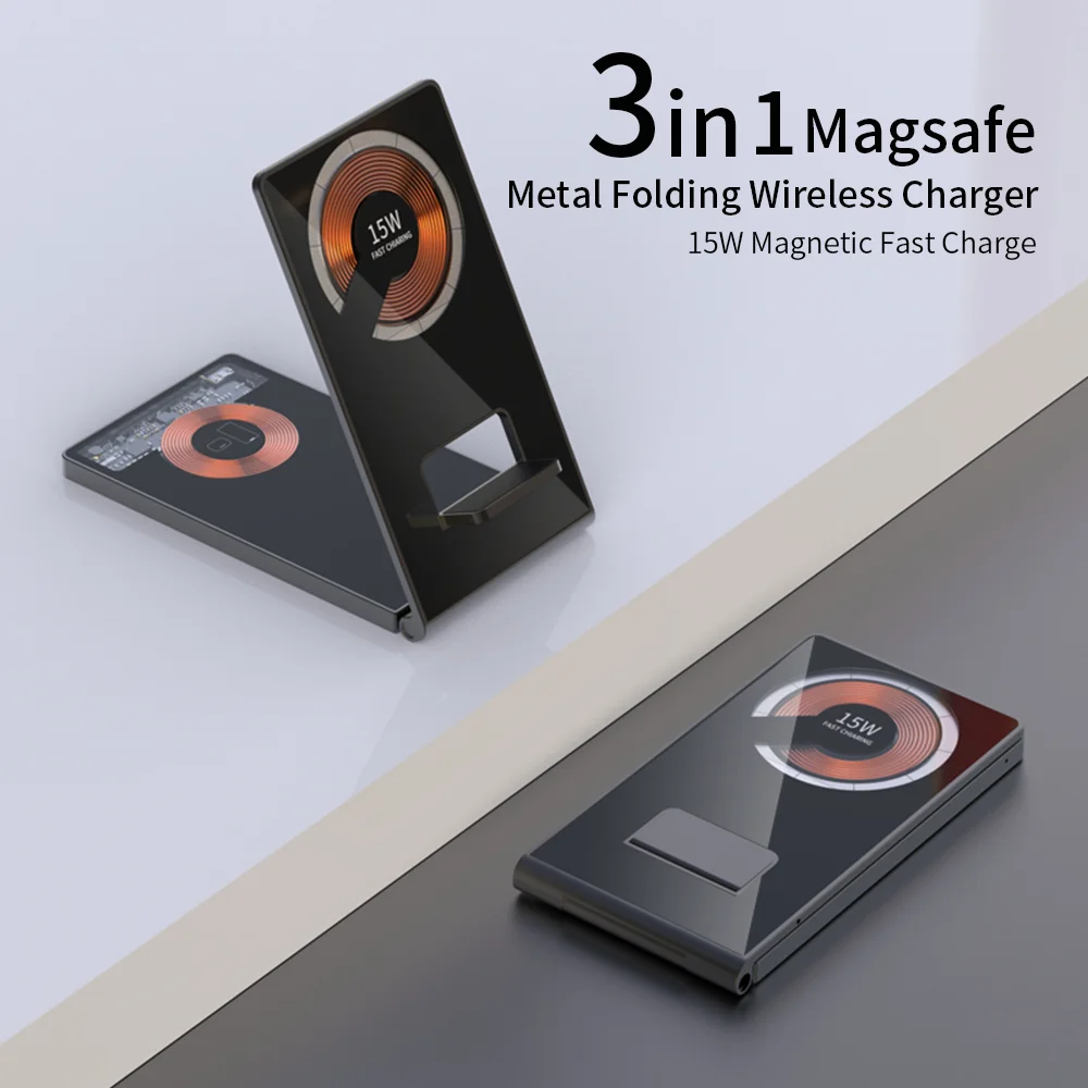 High tech trending products 2023 new arrivals Qi Wireless Charger Stand 3 In 1 Wireless Charger type c cable fast charging