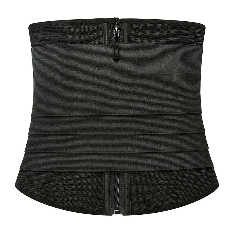 Logo Custom Private Label Body Shaper Good Elastic Abdominal Wrap Outside With Inside Zipper Waist Trainer