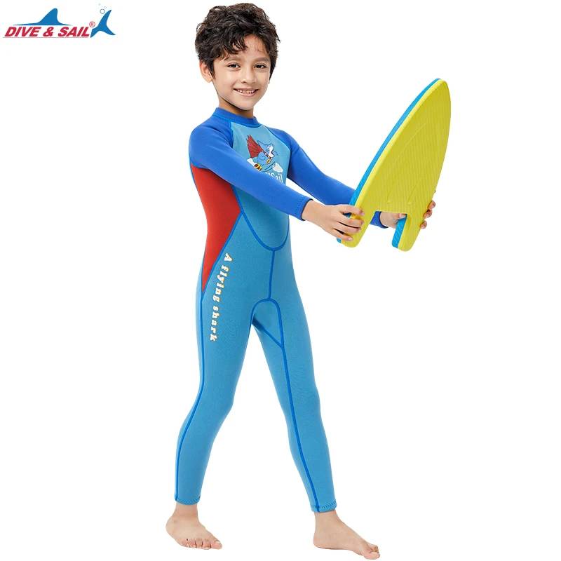 Kids Wetsuits Neoprene 2.5mm Thick Long Sleeve Wram Swimwear Diving Suit Boys One Piece UV Protection Wetsuit For Water Sports