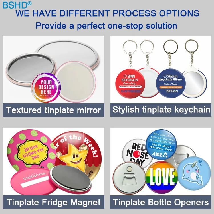 Personalized Design Blank Metal Pin Badge Button Supplier Round Custom Logo Printed Tin Tinplate Button Badges 58mm
