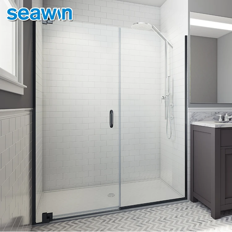 Seawin Black Hinge Rollers Wheels Swing Glass Enclosure Cabin Shower Room Door For Bathroom