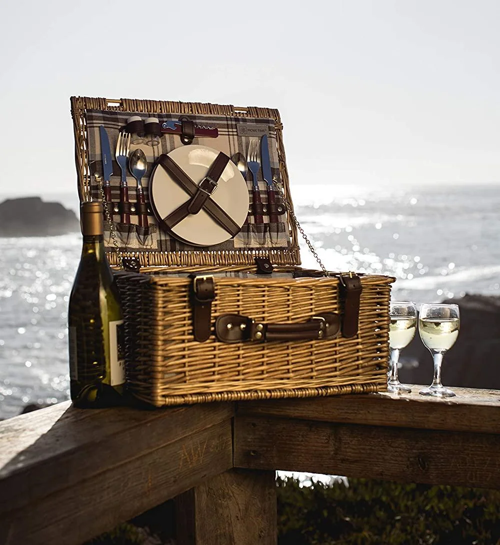 Ивовые корзины для пикника наборы еды из двух человек с пластиной ручная плетеная посуда складные