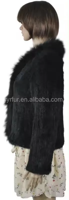 YR258 China Factory Luxury Thick Knitted Winter Fur Coat with Raccoon Fur trimming for Women