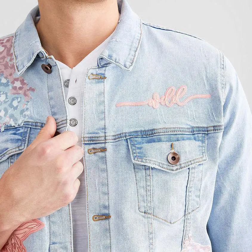 New Arrival AeeDenim custom Designers Jackets Eternity Floral destruction flocked animal print embroidered patch Denim Jacket