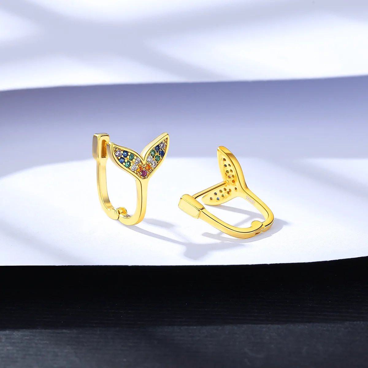 Daidan Zircon Earings Korea Small Dainty Mermaid Tail Colorful Hoop Sterling Silver Hoops Earrings