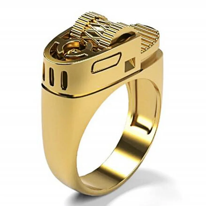 Wholesale Fashion Personality Creative Hip Hop Lighter Shape Ring Gold Silver Plated Domineering Rings For Men