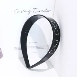 Женская дизайнерская повязка на голову, черная ацетатная повязка на голову со стразами и бантом, роскошный обруч для волос с драгоценными камнями, аксессуары для волос, 2022