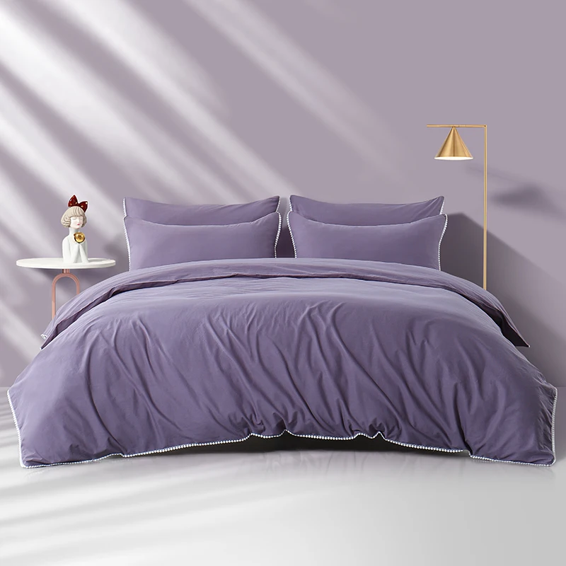Solid Color Purple Bed sheets Bedding Set 3 or 4 pcs