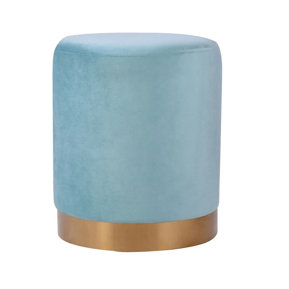 Velvet Fabric Foam Ottoman with Gold Decoration Bed Stool Footstool Furniture For Living Room
