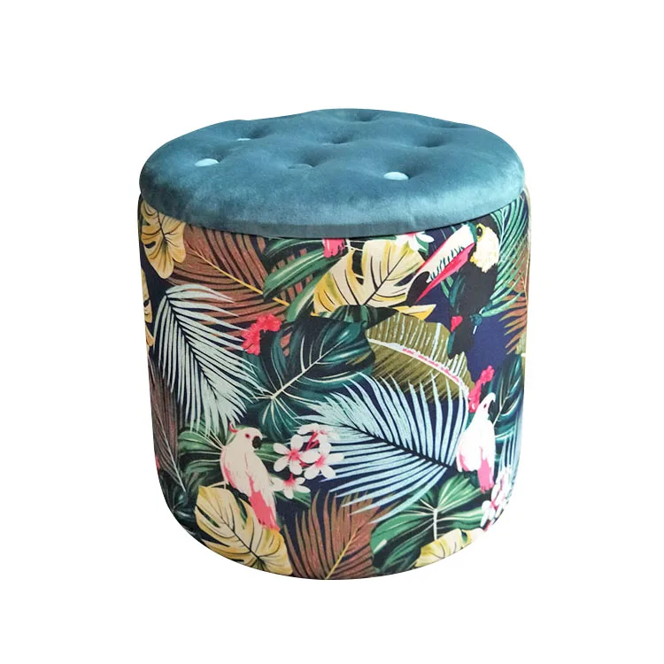 Laynsino Tropical style Upholstered Storage stool with LId Colorful Round Ottoman Stool