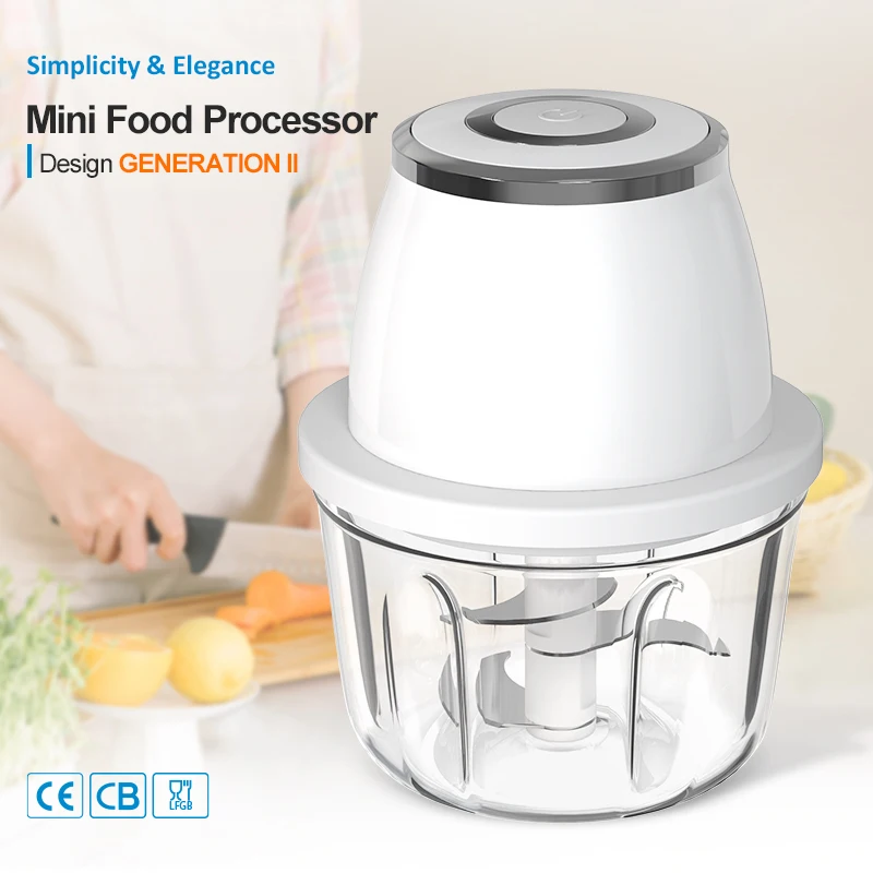 Baffle Design PS Cup Big Non-slip Button 30W 1200mAh 1700rpm 350mL Electric Food Chopper with Annulus Pattern Top