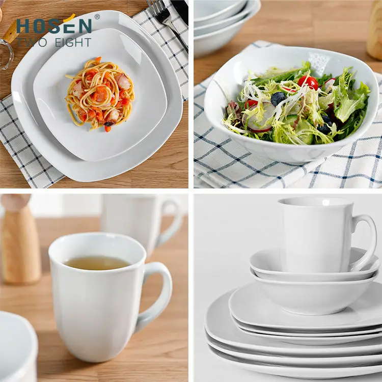 Horeca Party Dinner Set Wholesale Classics OEM/ODM Square Ceramic Plates Set Coffee Cups China  Fine Porcelain Tableware Mugs